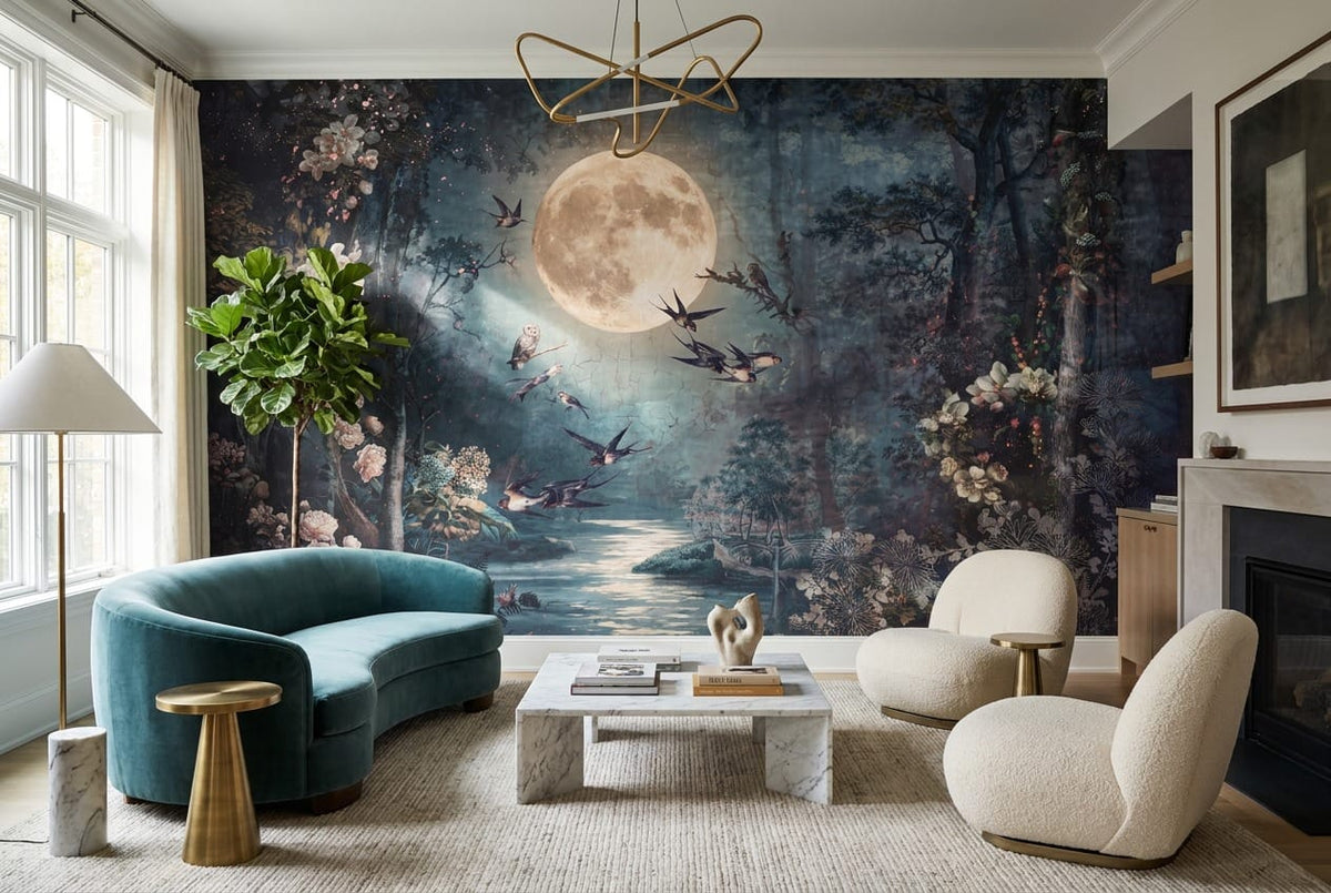 Black Sea Serene Nordic Night Forest Wallpaper Mural in sea