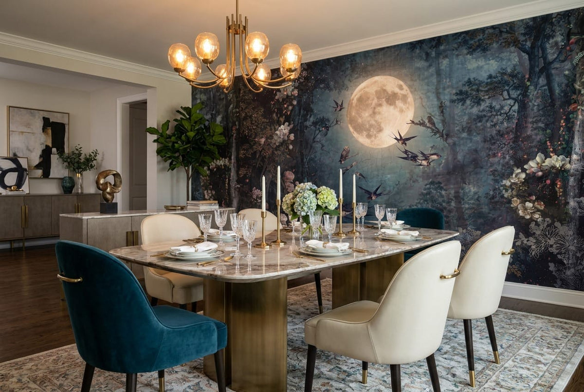 Black Sea Serene Nordic Night Forest Wallpaper Mural in sea