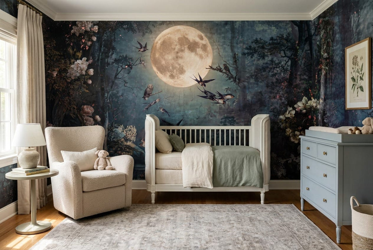 Black Sea Serene Nordic Night Forest Wallpaper Mural in sea