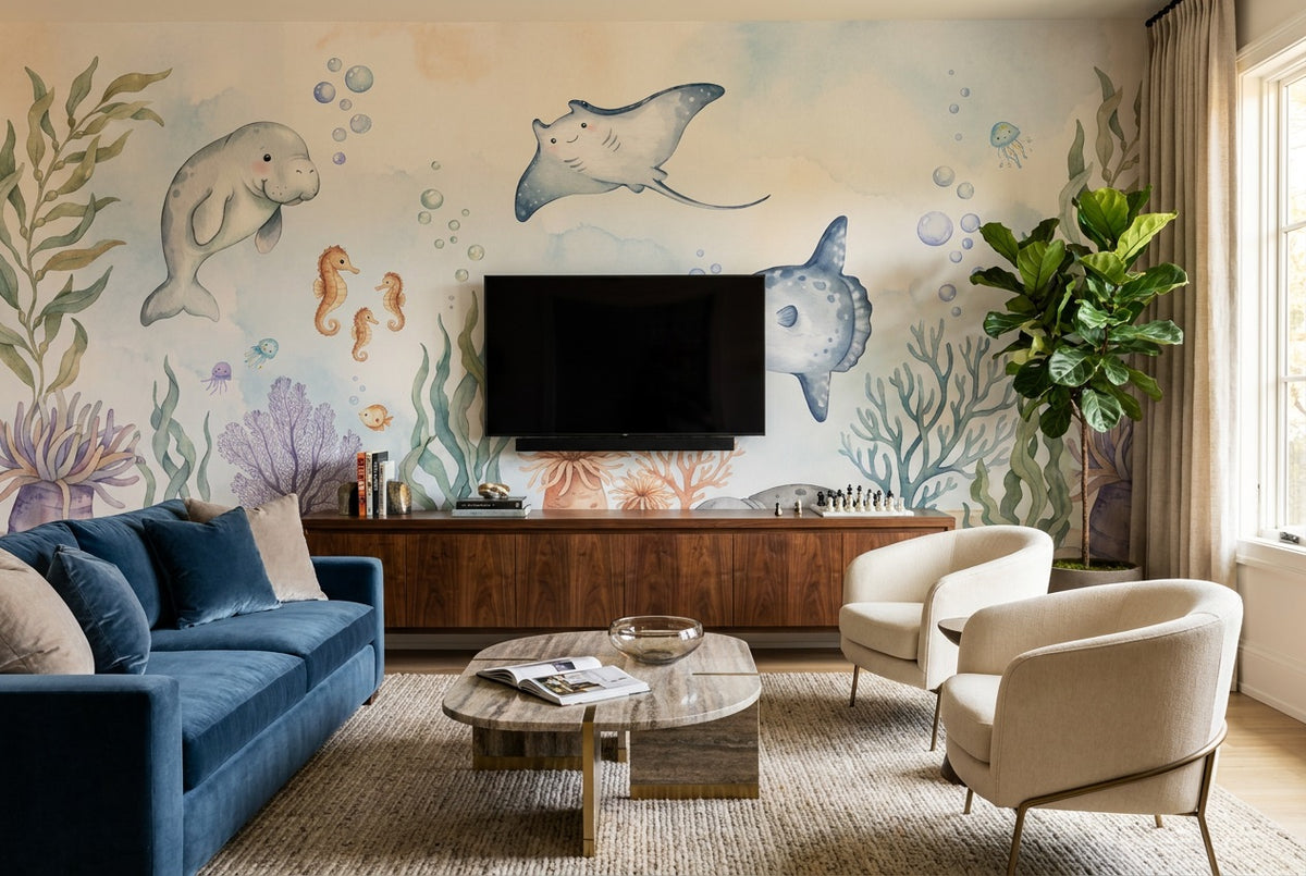 self adhesive custom blue ocean living room wallpaper mural removable non woven vinyl