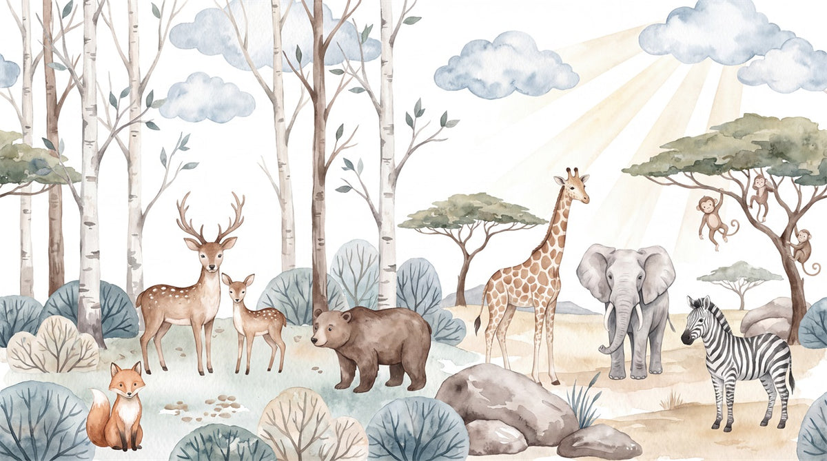 self adhesive custom blue safari wall wallpaper mural removable non woven vinyl main