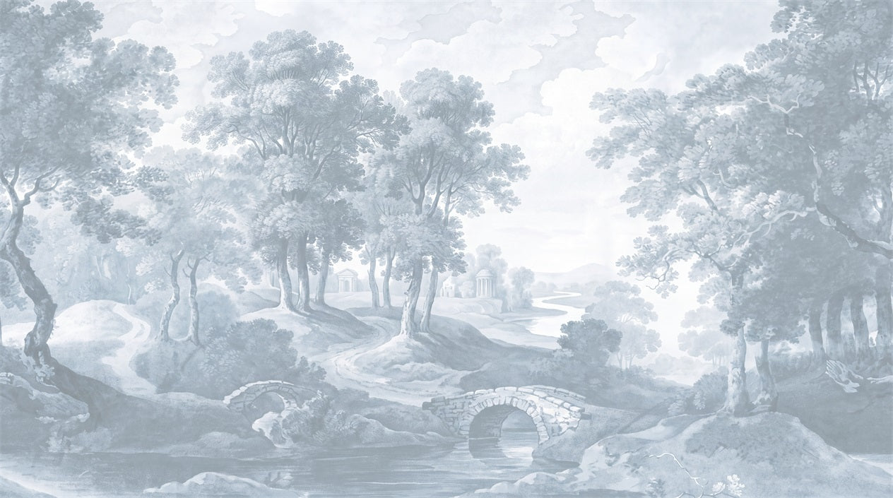 Powder Blue Woodland Toile Wallpaper Mural
