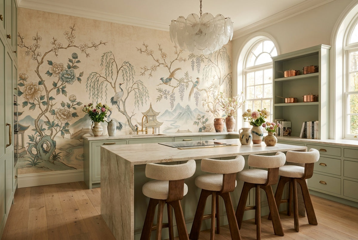 self adhesive custom ivory cranes kitchen wallpaper mural removable non woven vinyl