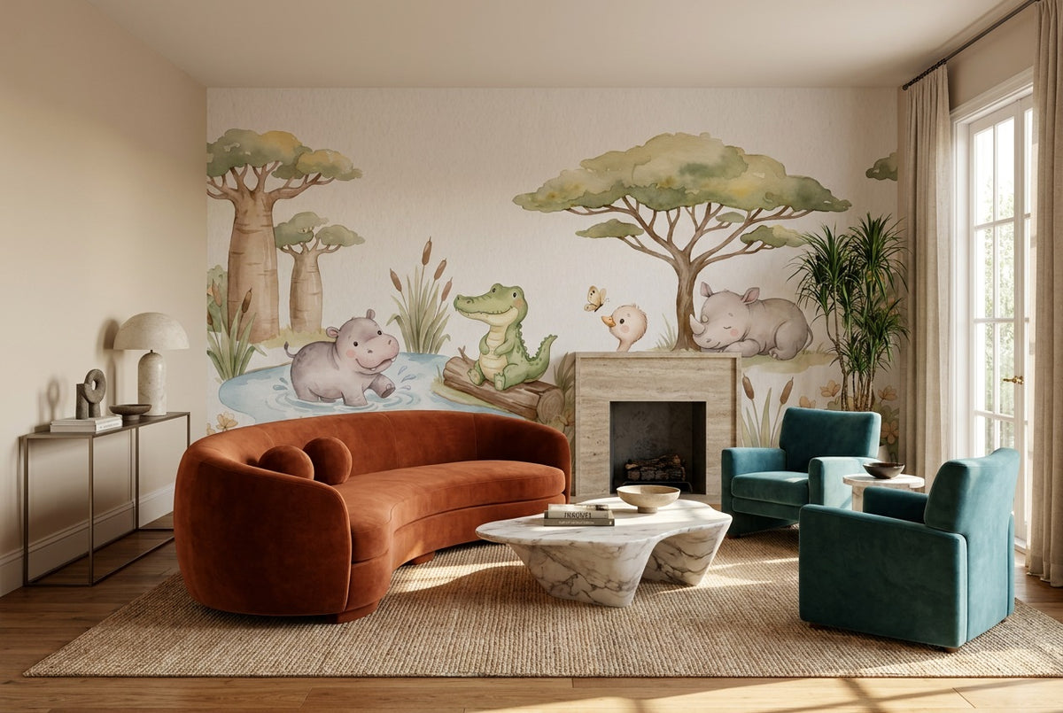 self adhesive custom ivory hippo living room wallpaper mural removable non woven vinyl