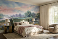 Green Meadow Flowers at Pink Dusk Wallpaper Mural