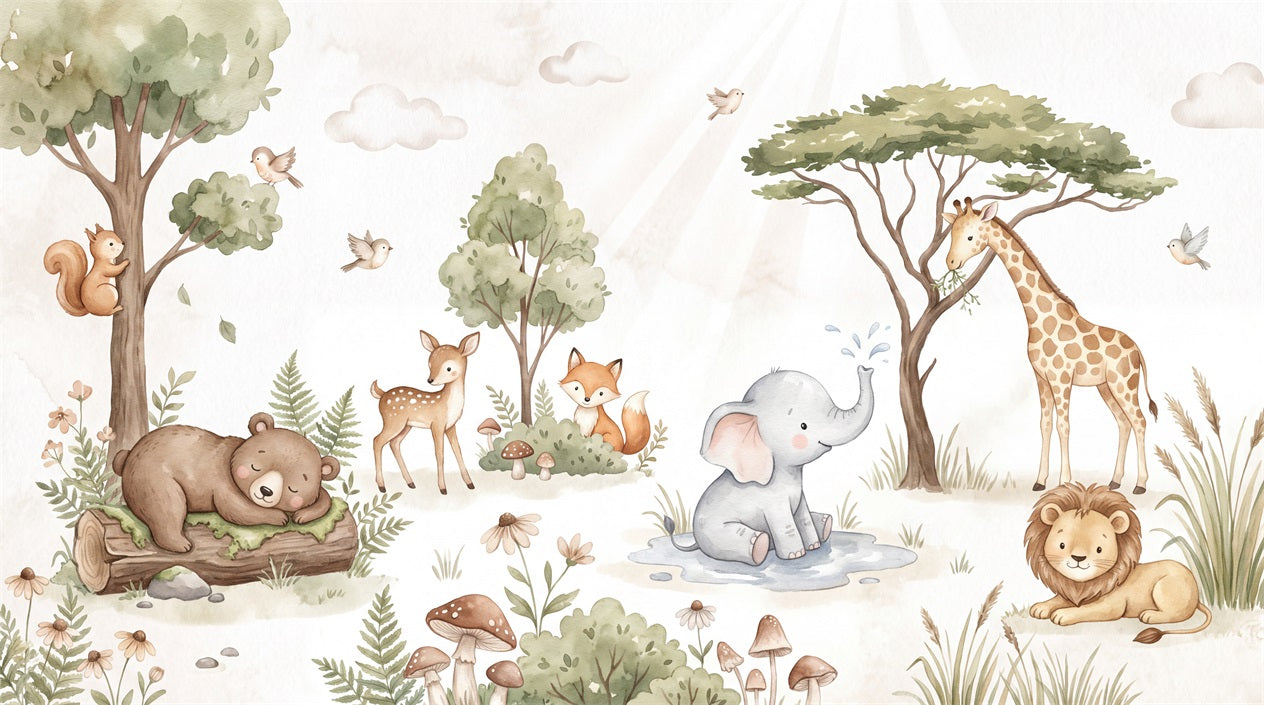 Sage Friendly Safari Animals Wallpaper Mural