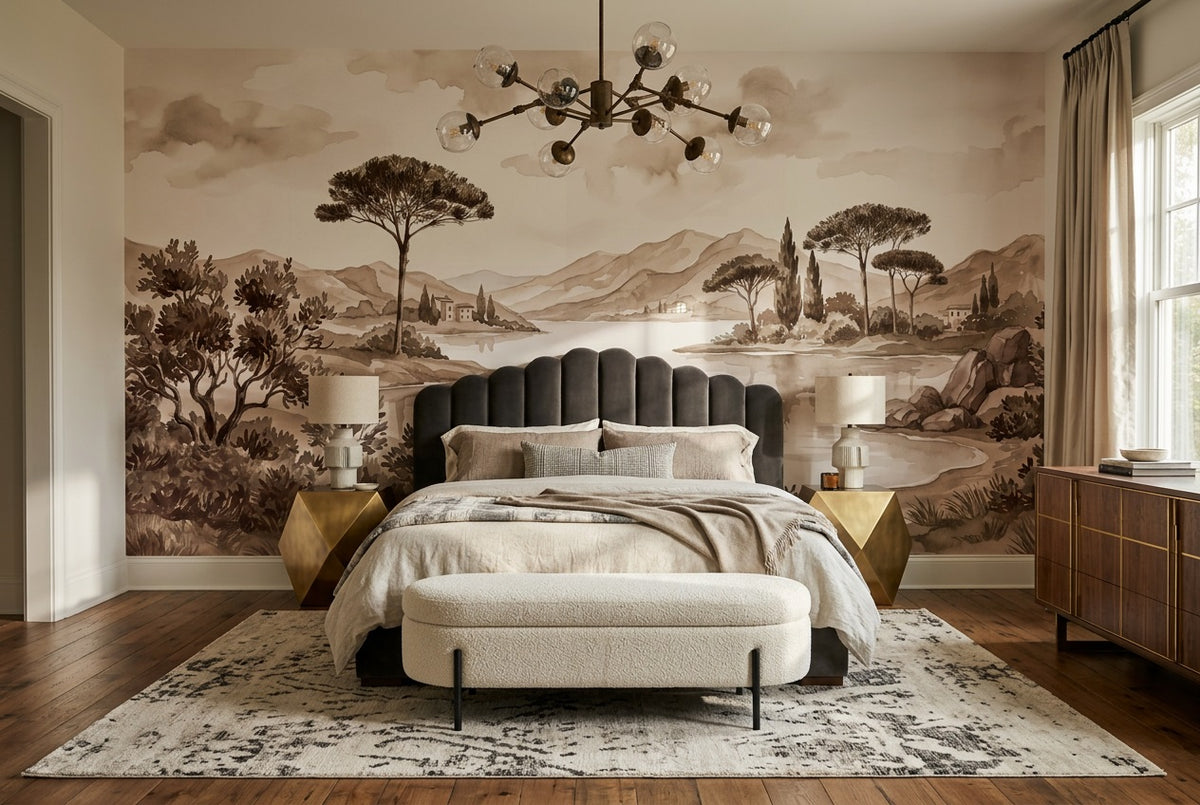 self adhesive custom sepia pine lake bedroom wallpaper mural removable non woven vinyl