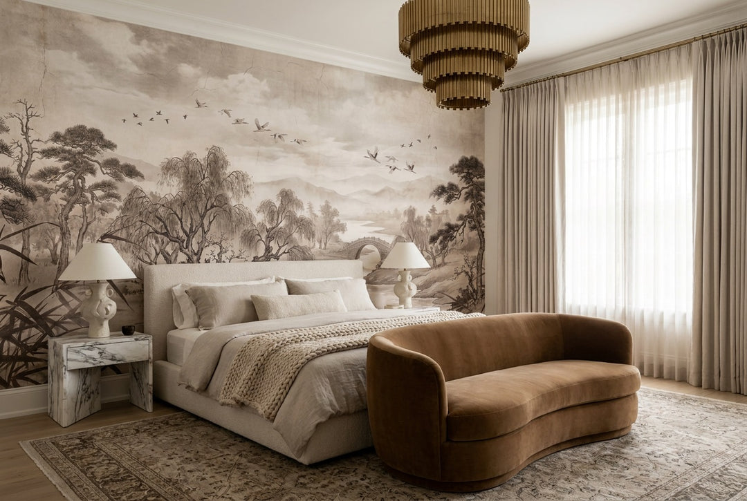 self adhesive custom taupe landscape bedroom wallpaper mural removable non woven vinyl
