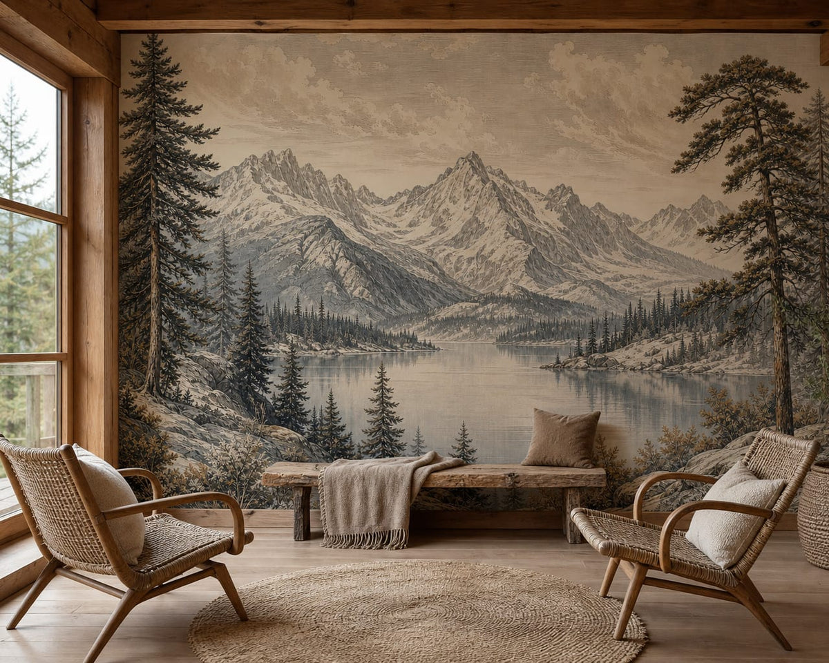 Sepia Alpine Wallpaper Mural product view