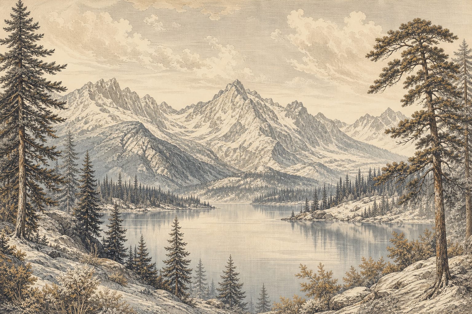 Sepia Alpine Wallpaper Mural