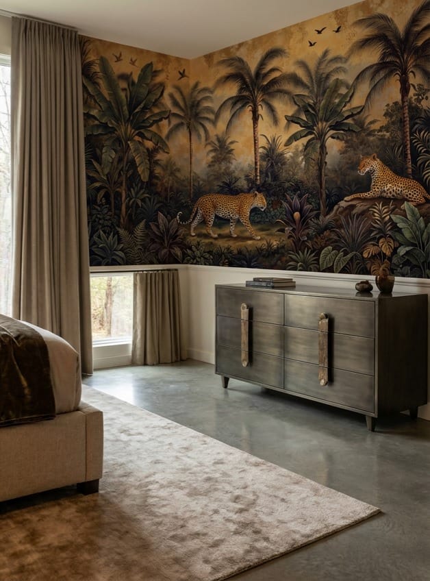 Sepia Leopard Palm Jungle Wallpaper Mural in sepia