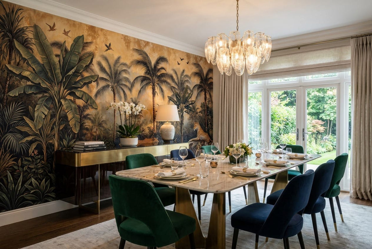 Sepia Leopard Palm Jungle Wallpaper Mural in sepia