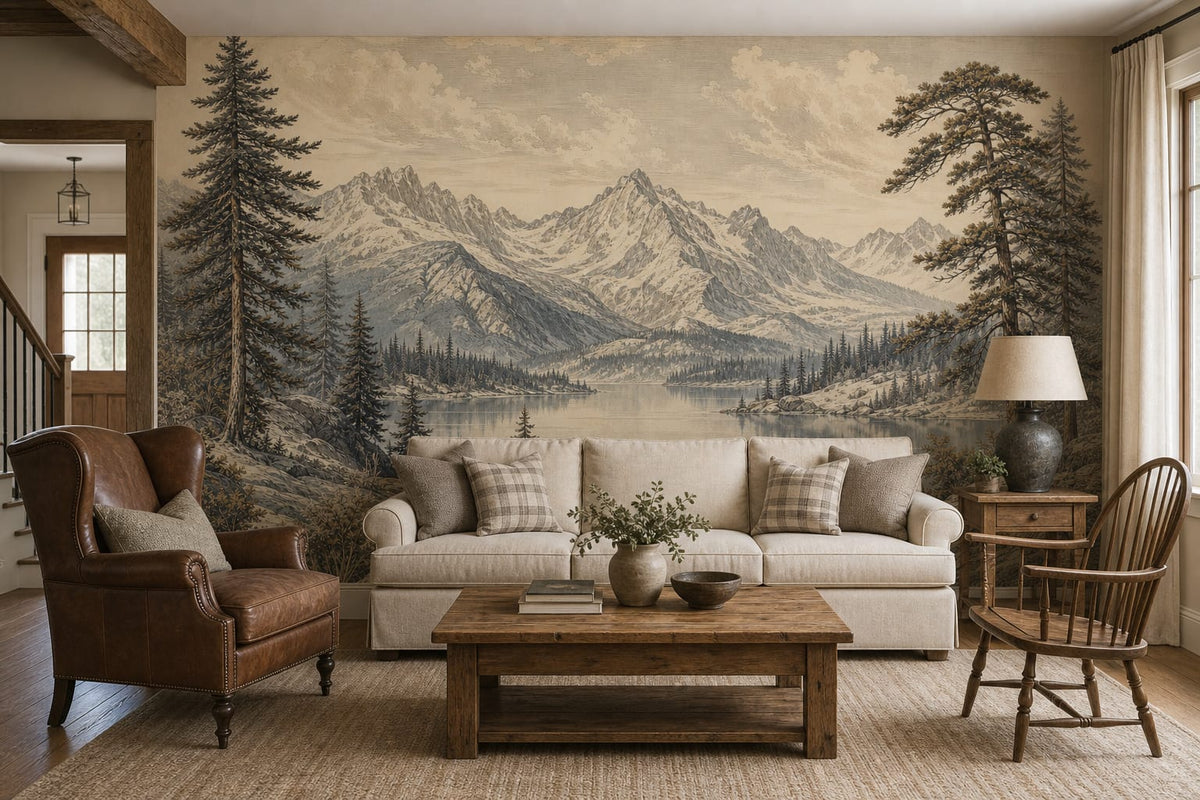Sepia Alpine Wallpaper Mural product view