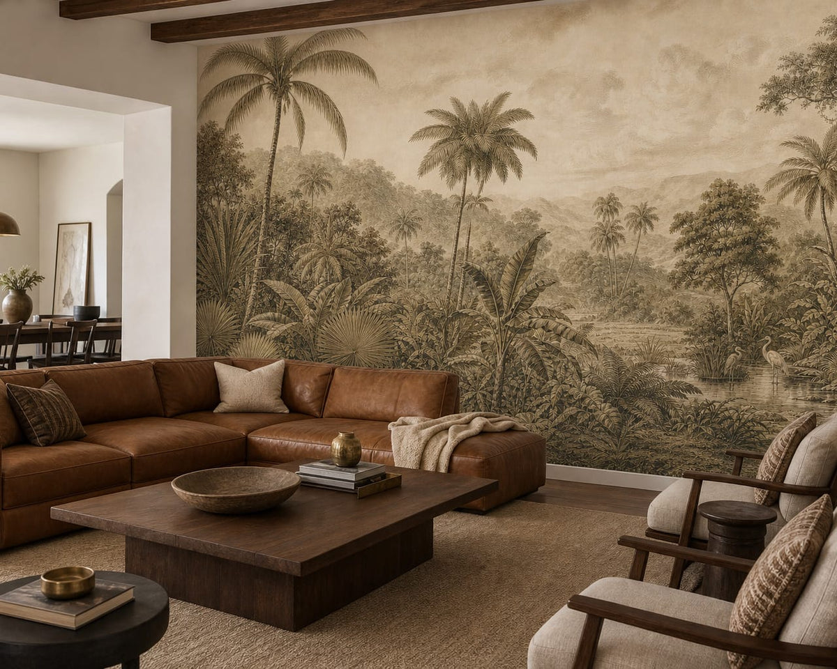 Sepia Palm Wallpaper Mural product view