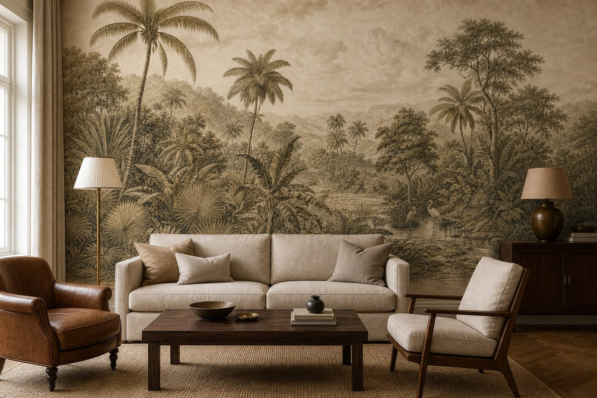 Sepia Palm Wallpaper Mural product view