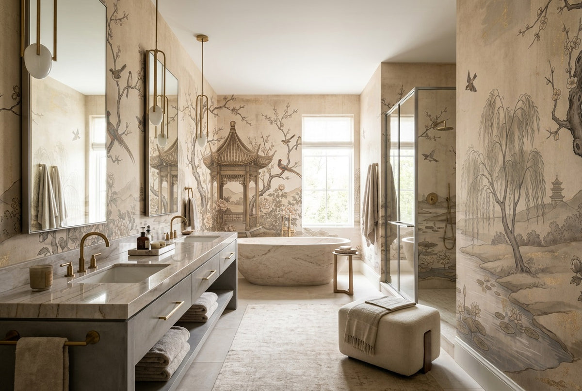 sepia pavilion bathroom custom self adhesive non woven vinyl removable wallpaper mural