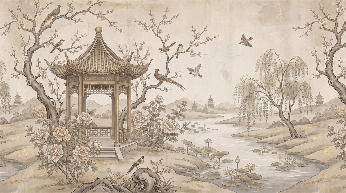 sepia pavilion wall custom stick on non woven vinyl removable wallpaper mural main