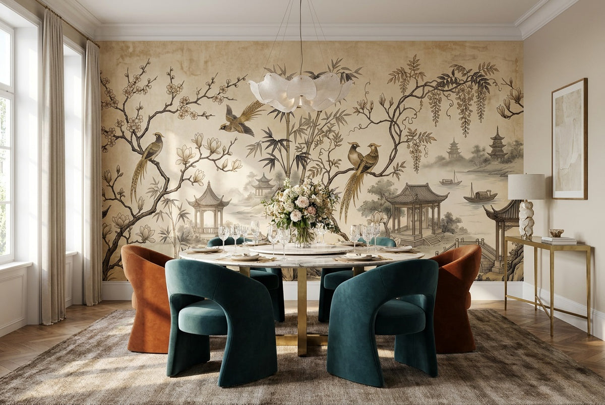 sepia pavilions dining custom self adhesive non woven vinyl removable wallpaper mural