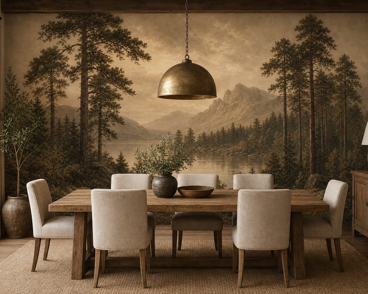 Sepia Pine Lake Wallpaper Mural product view
