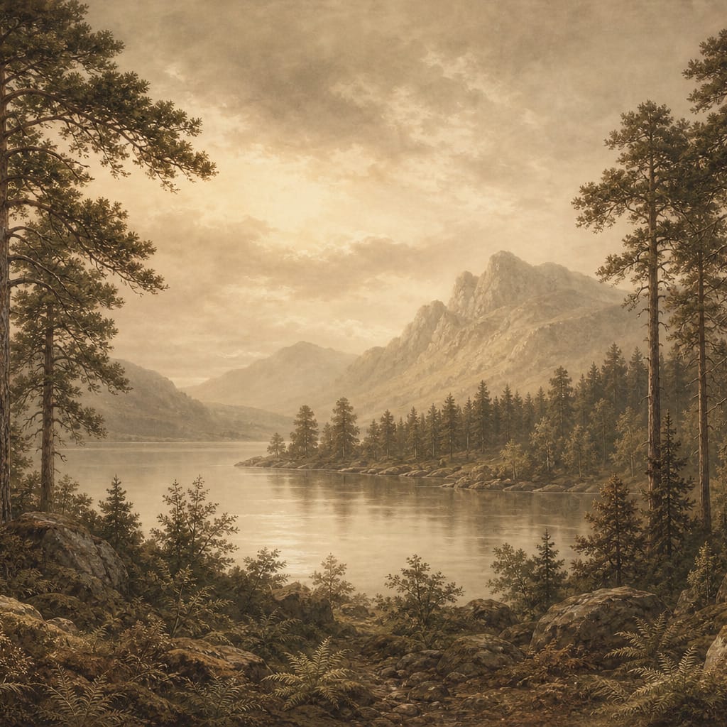 Sepia Pine Lake Wallpaper Mural product view