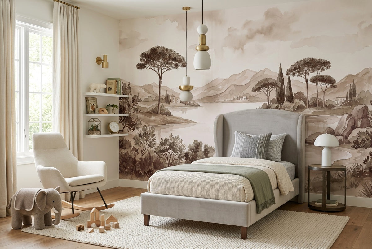sepia pine lake wallpaper mural custom self adhesive kids removable non woven vinyl