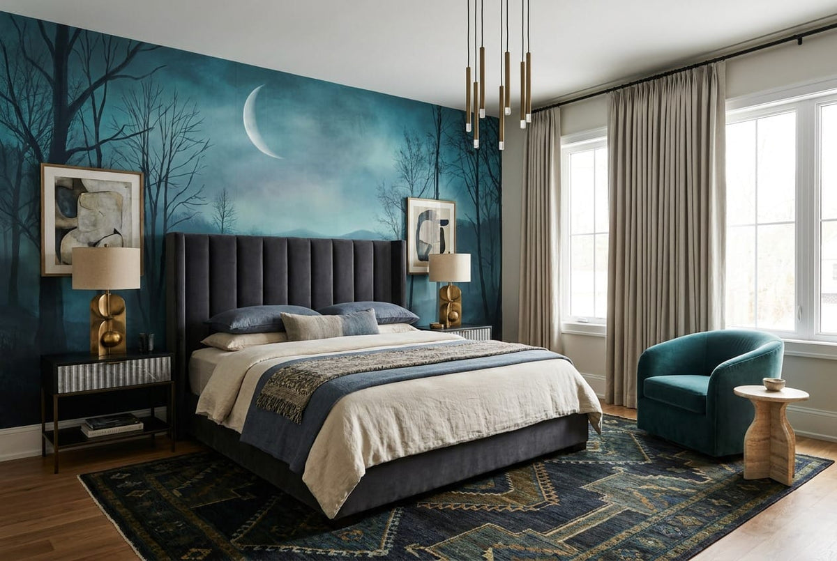 Deep Sky Mysterious Nordic Night Forest Wallpaper Mural in sky