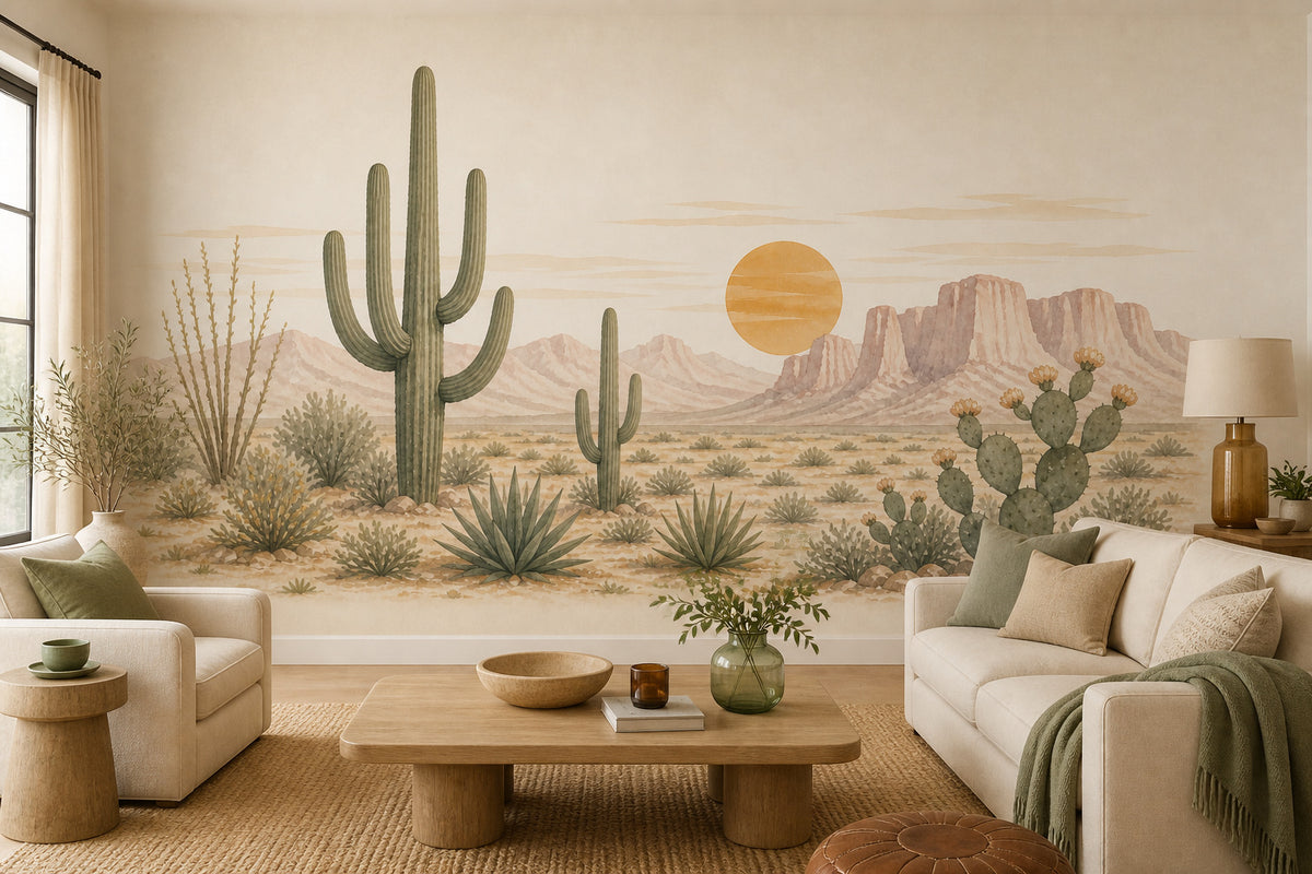 Sage Cactus Wallpaper Mural product view