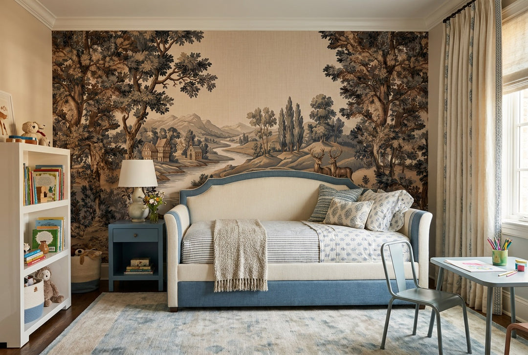 stick on custom blue forest tapestry kids wallpaper mural removable non woven vinyl