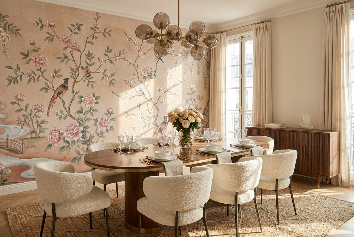 stick on custom blush floral birds dining wallpaper mural removable non woven vinyl
