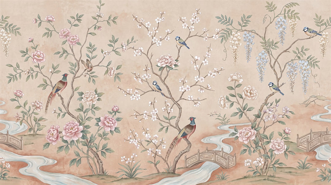 stick on custom blush floral birds wall wallpaper mural removable non woven vinyl main