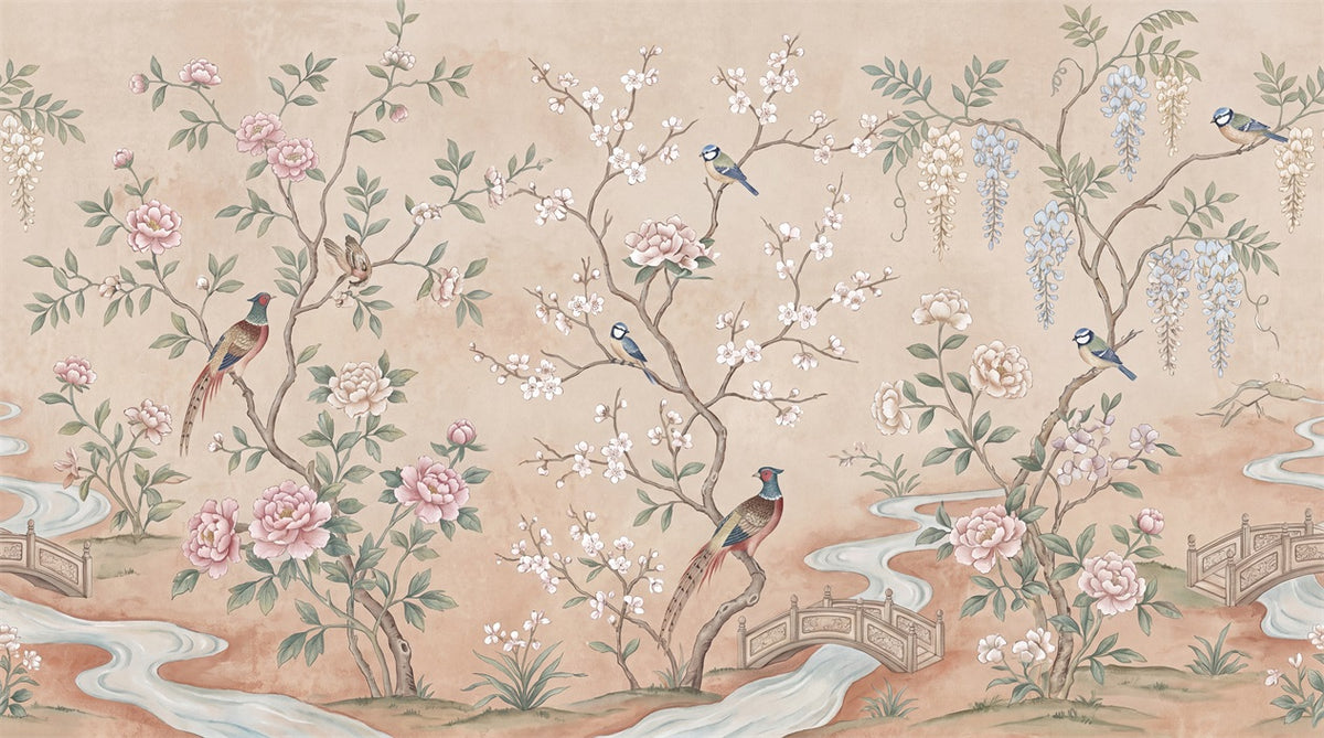 stick on custom blush floral birds wall wallpaper mural removable non woven vinyl main