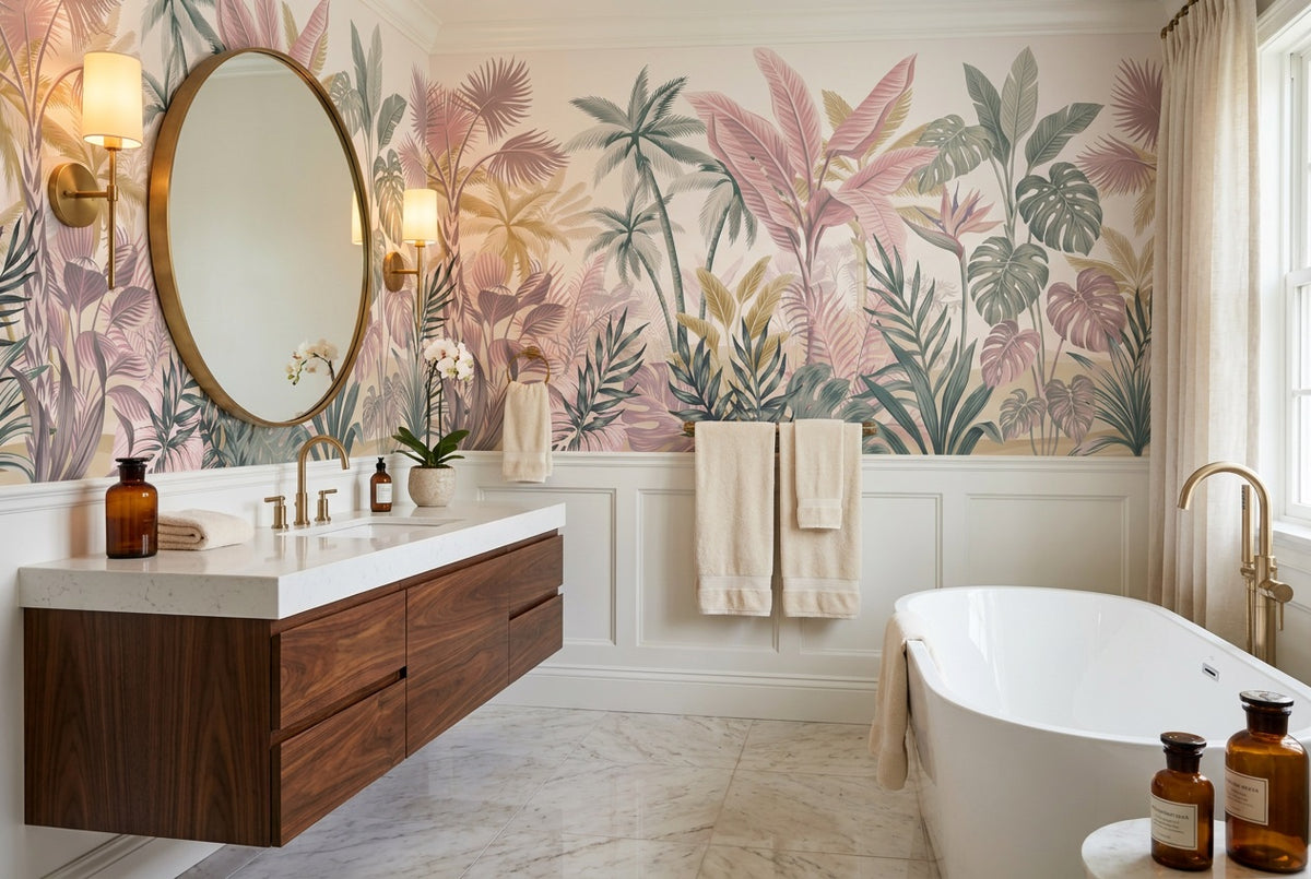 stick on custom blush leaves bathroom wallpaper mural removable non woven vinyl