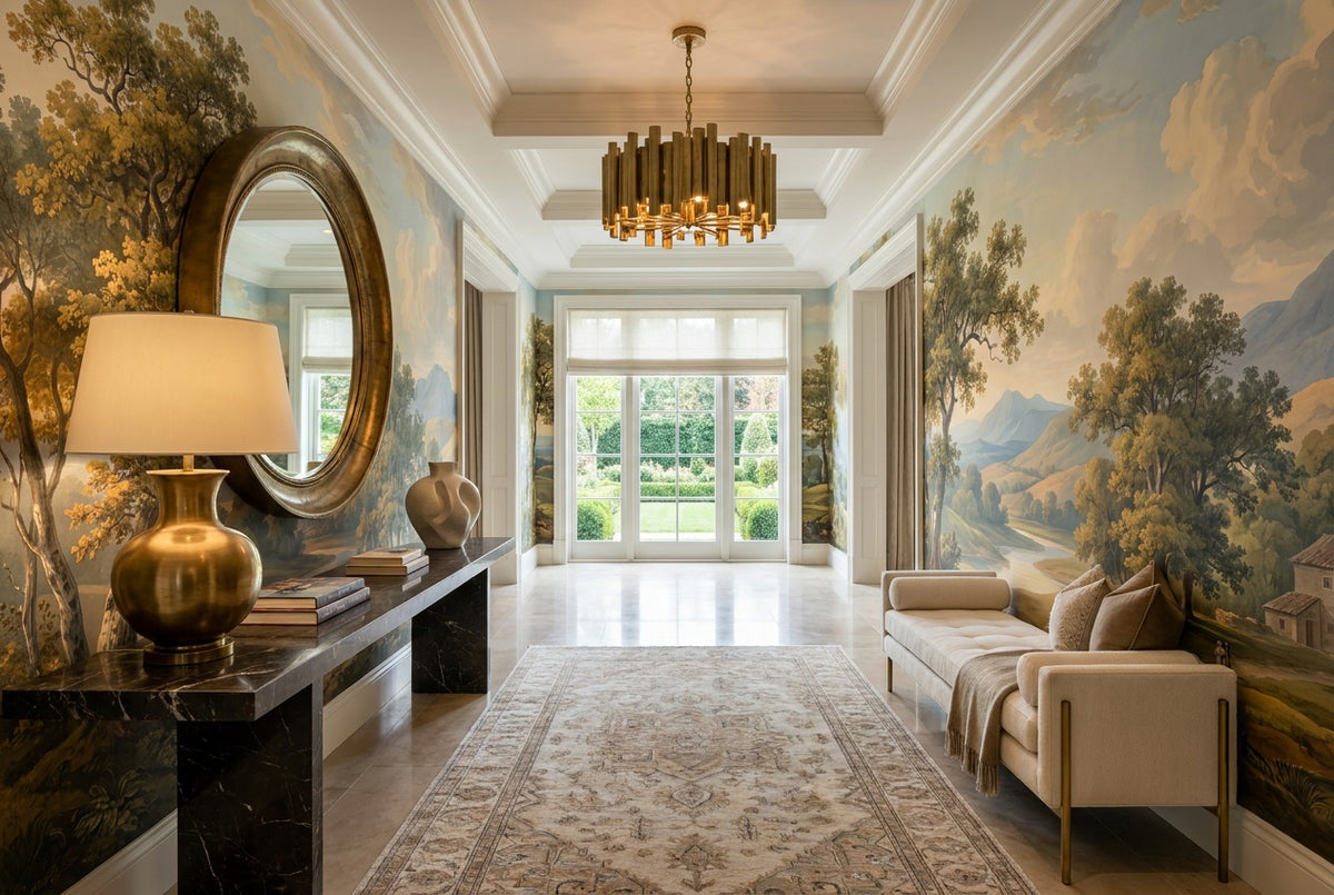 stick on custom gold landscape hallway wallpaper mural removable non woven vinyl