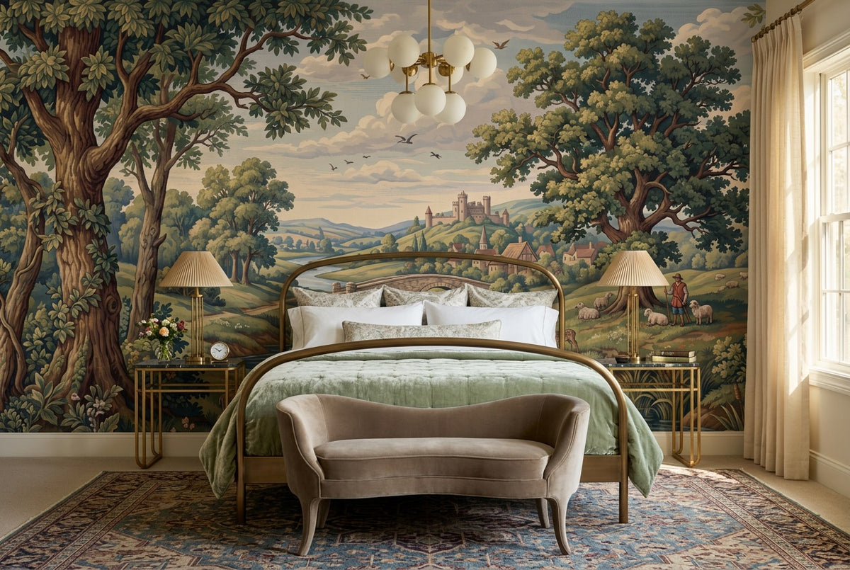 stick on custom green pastoral deer bedroom wallpaper mural removable non woven vinyl