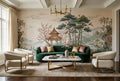 Green Pine And Pavilion Garden Wallpaper Mural