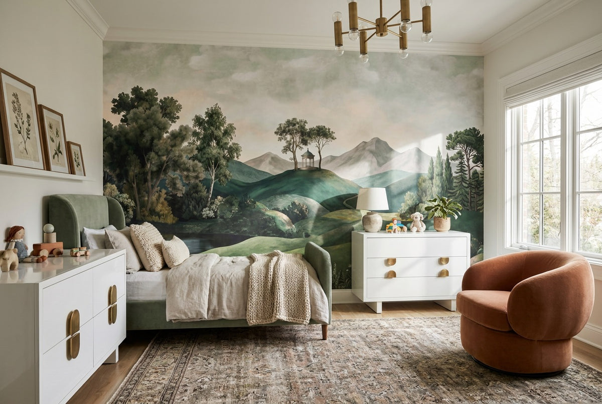 stick on custom green rolling hills kids wallpaper mural removable non woven vinyl