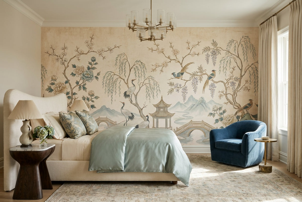 stick on custom ivory willow cranes bedroom wallpaper mural removable non woven vinyl