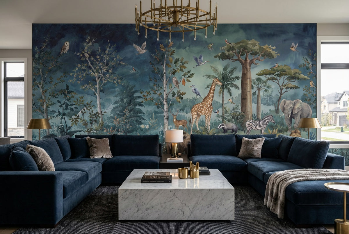stick on custom navy safari jungle lounge wallpaper mural removable non woven vinyl