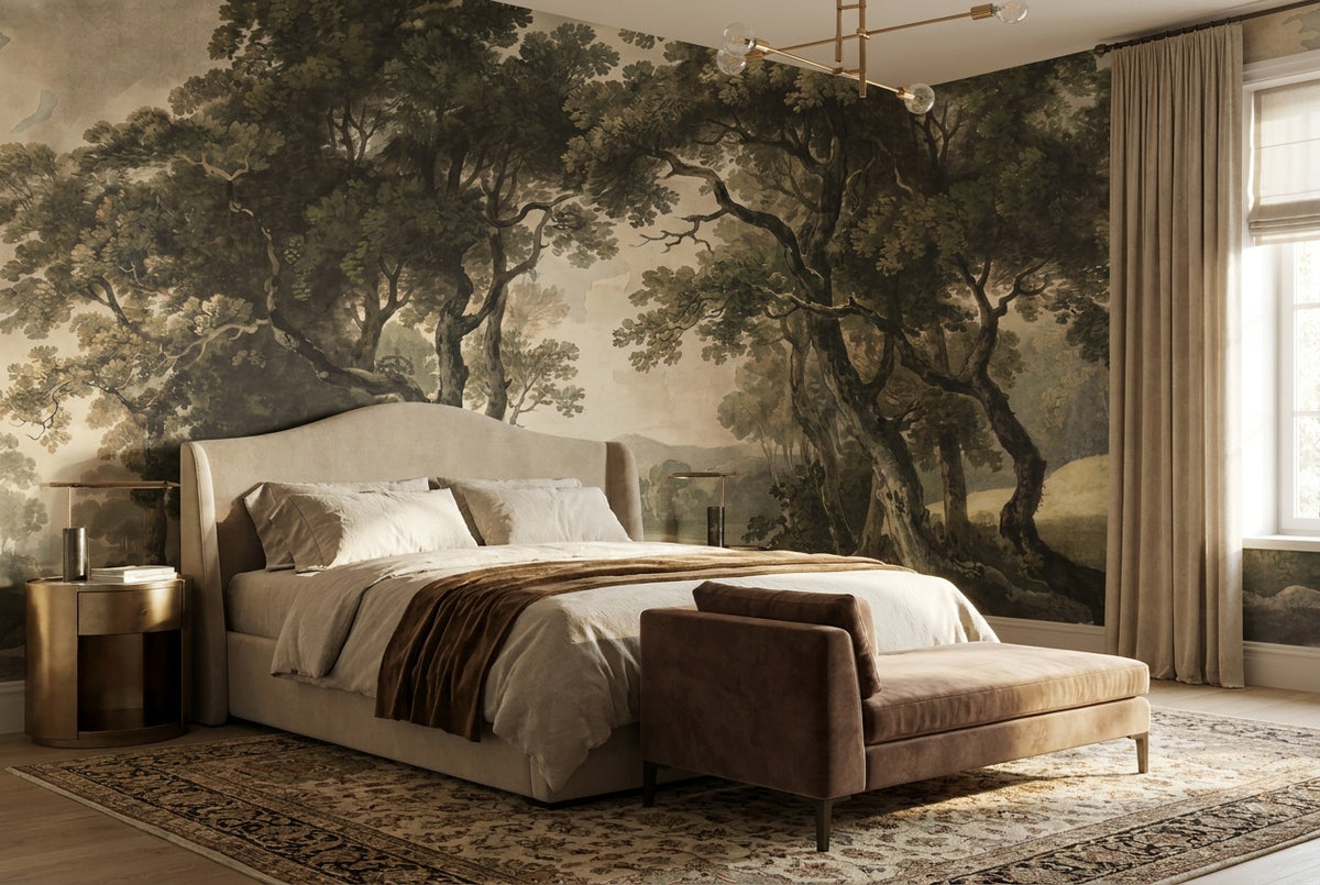 stick on custom olive vintage forest bedroom wallpaper mural removable non woven vinyl