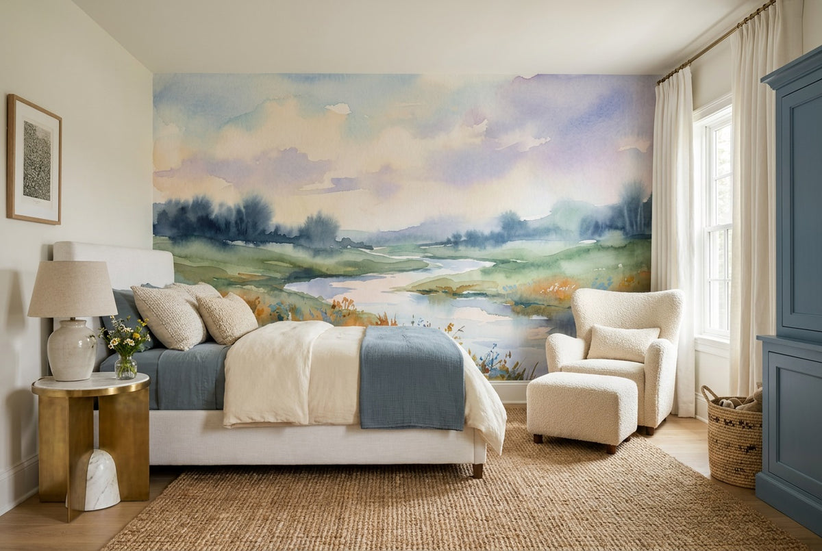 stick on custom pastel watercolor river kids wallpaper mural removable non woven vinyl