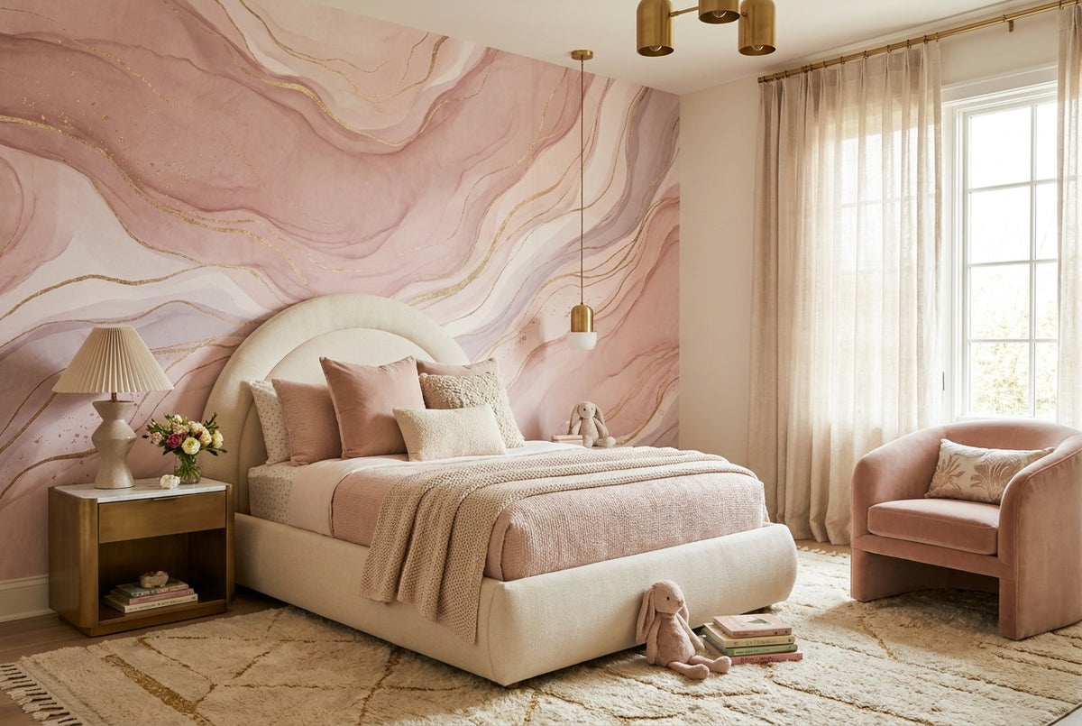 stick on custom pink gold marble kids room wallpaper mural removable non woven vinyl