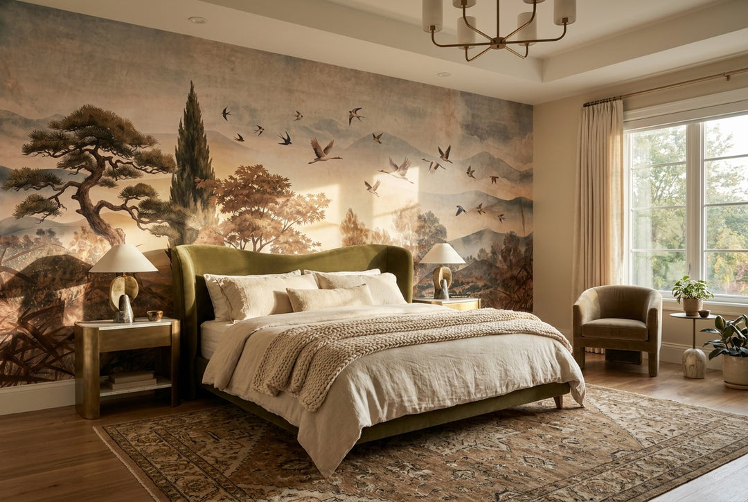 stick on custom rust birds trees bedroom wallpaper mural removable non woven vinyl
