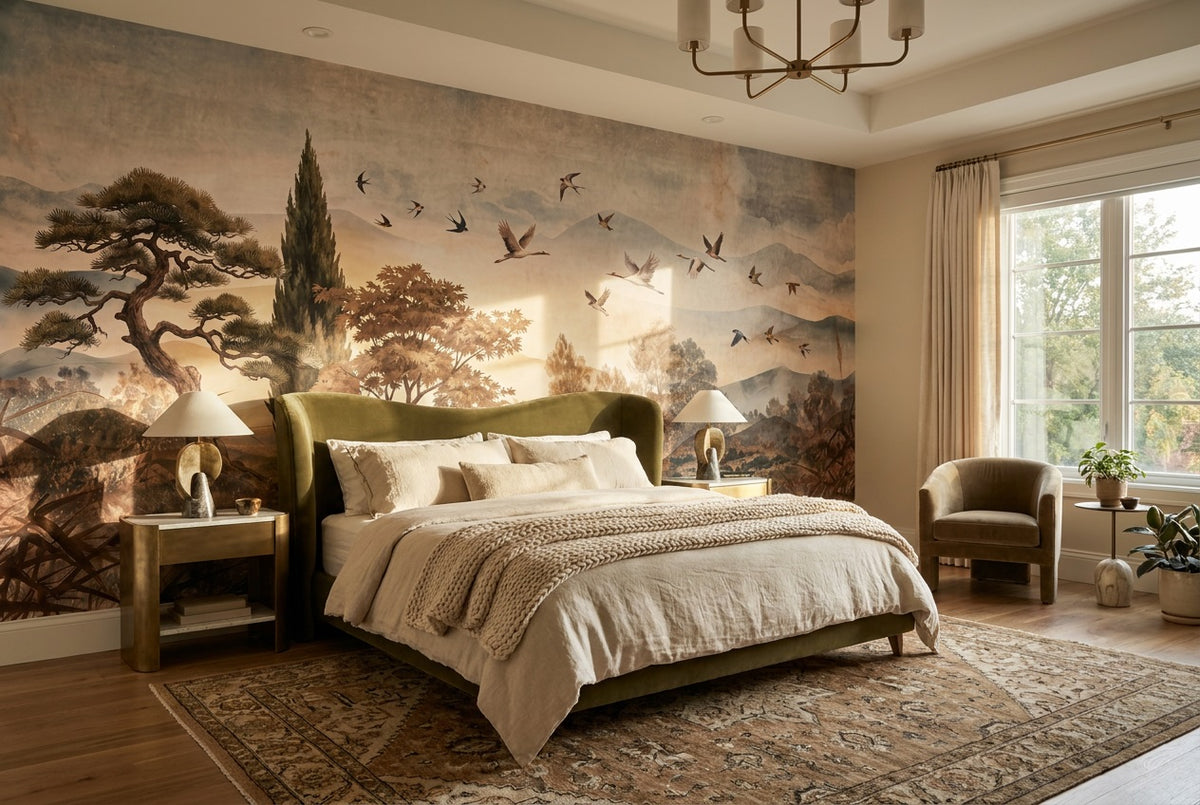 stick on custom rust birds trees bedroom wallpaper mural removable non woven vinyl
