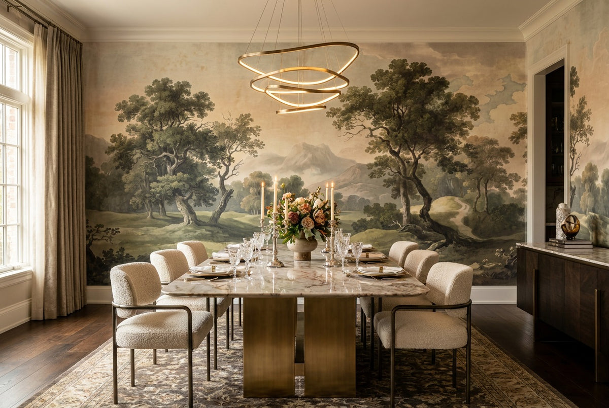 stick on custom sage scenic trees dining wallpaper mural removable non woven vinyl
