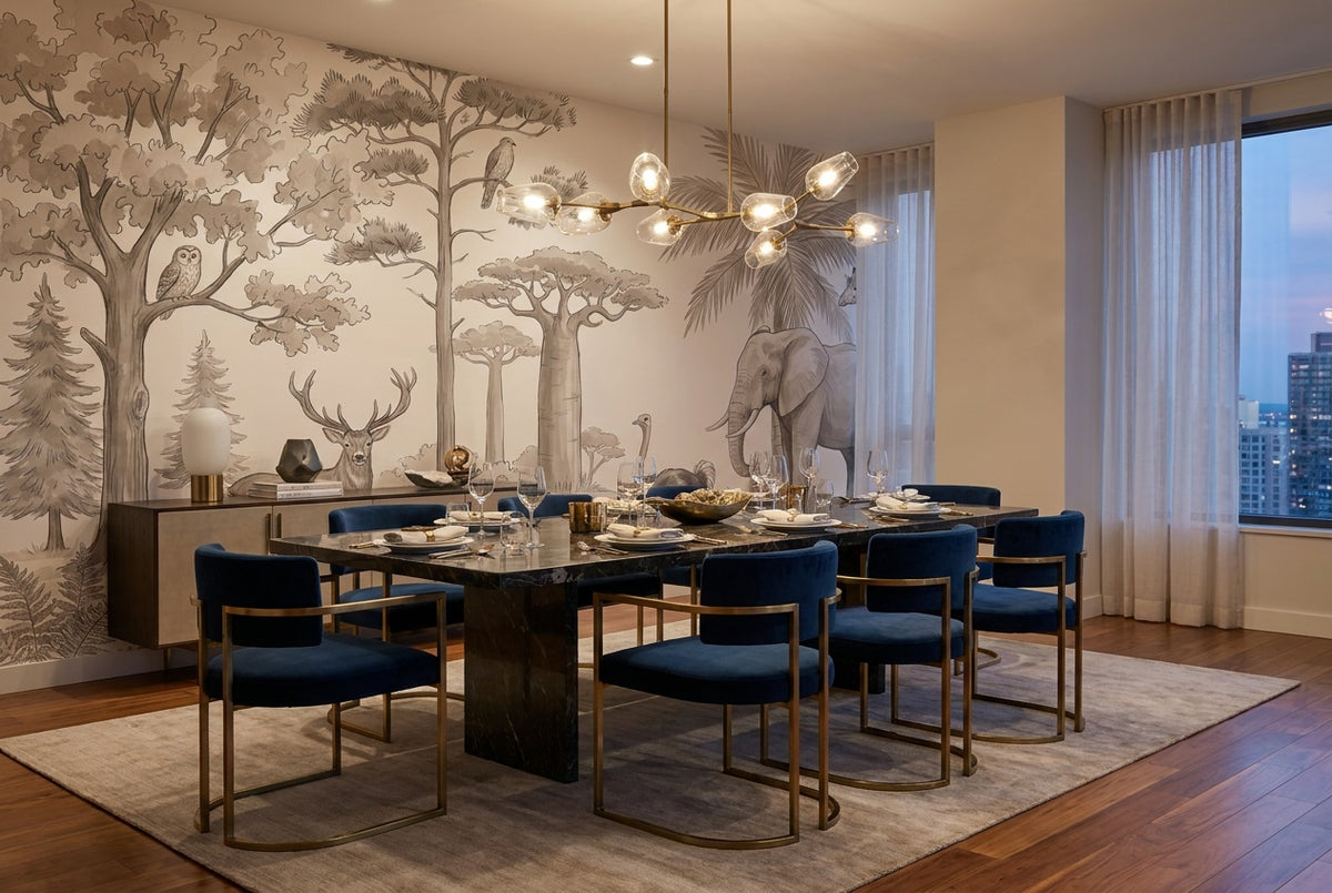 stick on custom taupe safari sketch dining wallpaper mural removable non woven vinyl