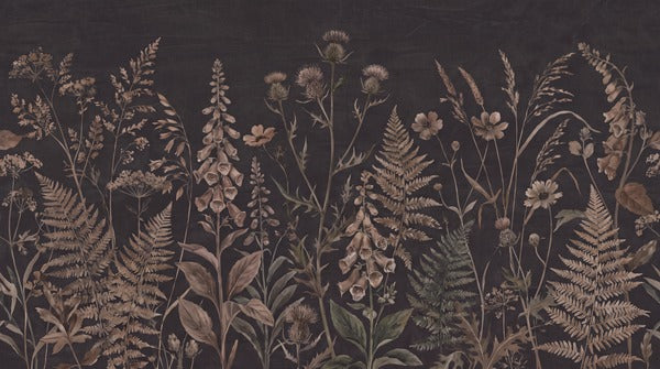 Brown Fern and Wildflower Garden Wallpaper Mural