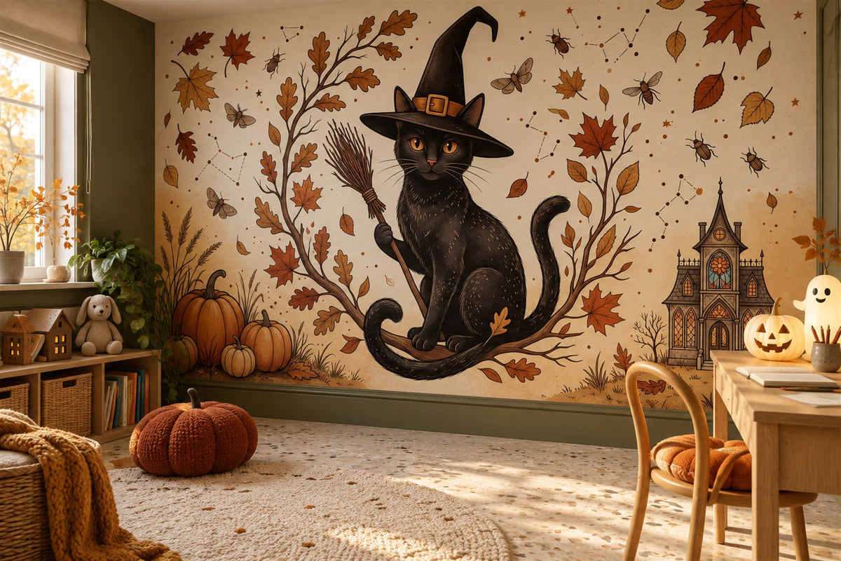 study art orange cat custom non woven vinyl self adhesive removable wallpaper mural