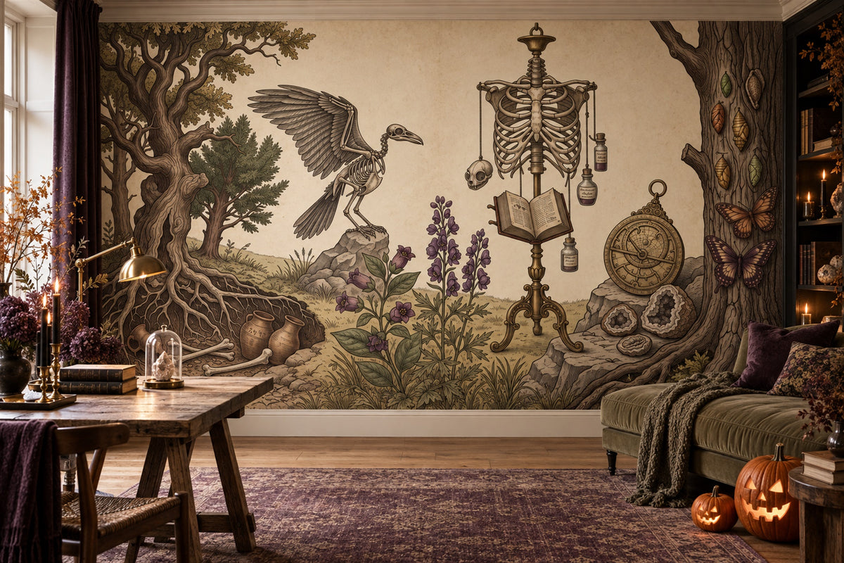 study beige skeleton custom non woven vinyl peel and stick removable wallpaper mural