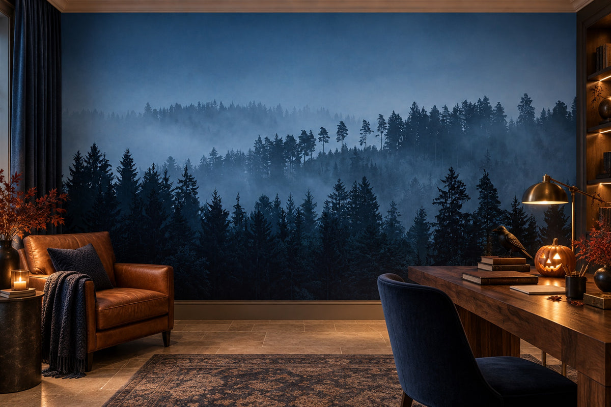study blue forest custom non woven vinyl self adhesive removable wallpaper mural