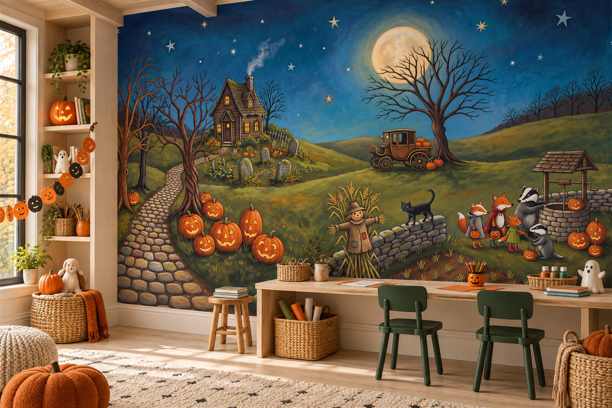 study blue pumpkins custom non woven vinyl peel and stick removable wallpaper mural